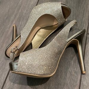 Fioni Gold Sparkle Open Toe Heels
